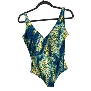 Vintage Gottex Blue One Piece Blue Yellow Swimsuit Size 12